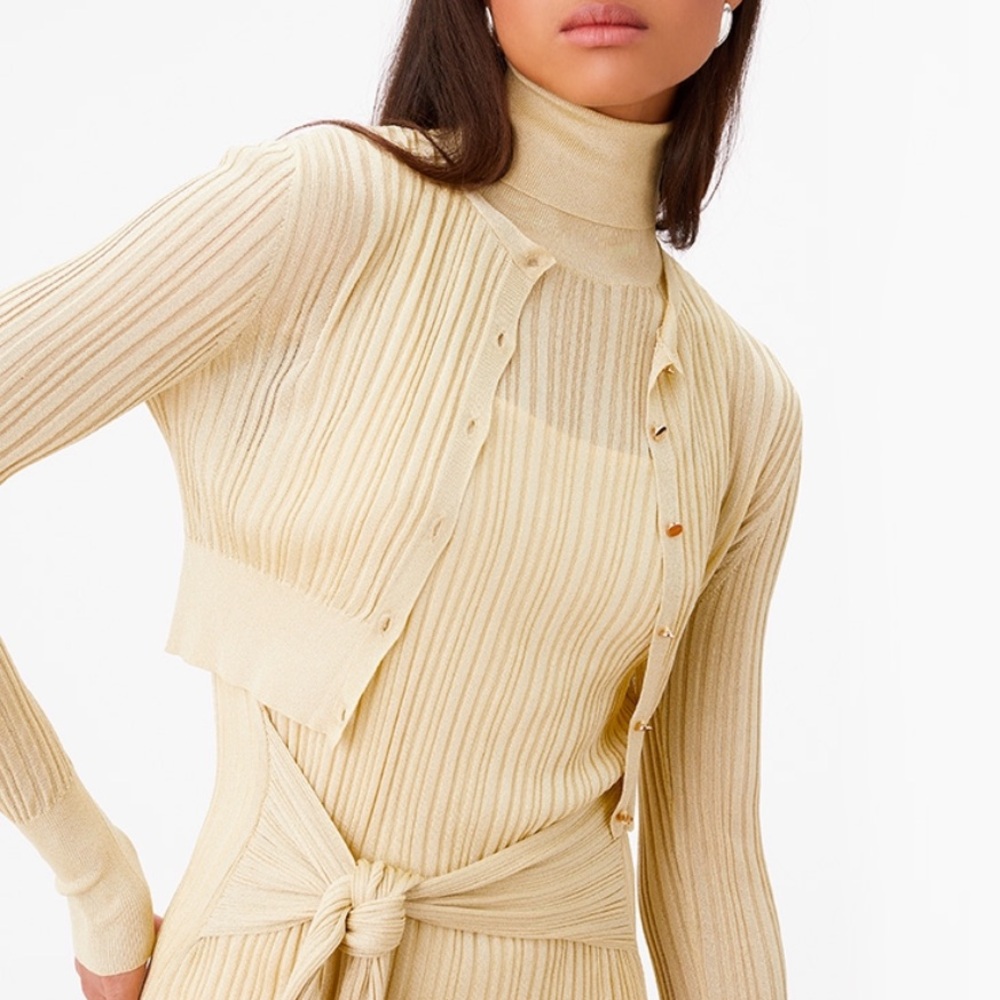 Toccin Allison Cardigan Gold Ribbed Lightweight Size XS